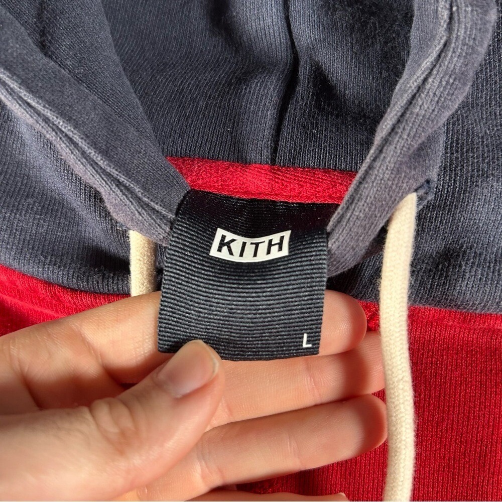 Kith Hoodie Mens Large Red Blue Colorblock Pullover Two Tone Contrast Sweatshirt - Picture 3 of 6